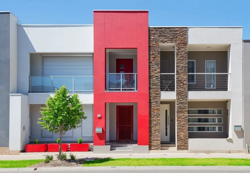 Exterior of Modern Bungalow with white and red wall